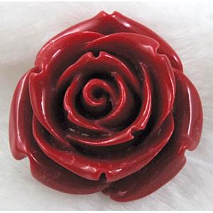 Compositive coral rose bead, red, half hole, 10mm dia
