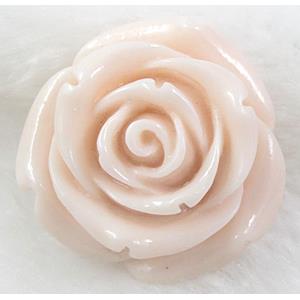 Compositive coral rose bead, white, half hole, 14mm dia