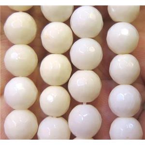 white coral bead, faceted round, approx 6mm dia