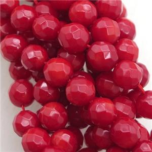 red coral beads, faceted round, approx 8mm dia