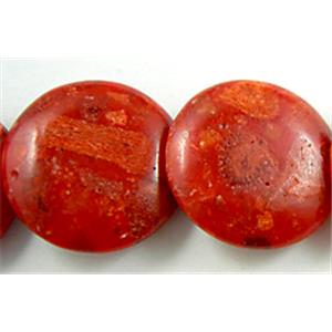 Natural Coral Beads, sponge, red, coin round, 25mm dia, 20pcs per st