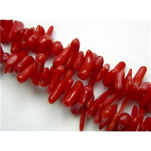 coral beads chip, dyed, deep red, approx 4-12mm