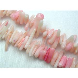 chip coral bead, dyed, pink/white, approx 4-12mm