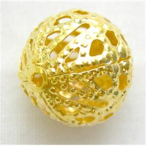 gold plated Filigree Round Bead Ball Jewelry Findings, iron, 12mm diameter