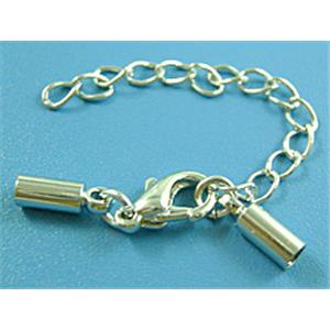 Bracelet/Necklace end connector, copper, Platinum Plated, 3x9mm, inside:2mm dia, chain:5cm