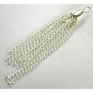 tassel pendant with iron chain, tulip style, silver plated, 6.5mm dia, 65mm length