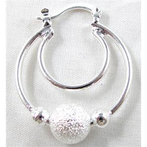 Silver Plated copper jewelry earring, 24mm dia, round bead: 8mm dia