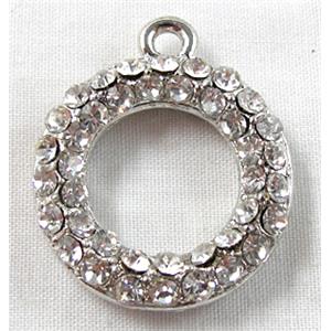 Platinum Plated Alloy jewelry Pendant with Rhinestone, 23mm dia