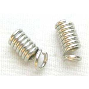 cord end fastener, spring, nickel color, 3mm dia, hole: 2mm dia, approx 3500 pcs
