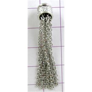 Platinum plated copper chain tassel pendant, 45mm length, cap:7mm