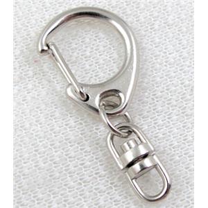 Keychain clasp, alloy, platinum plated, 18x40mm