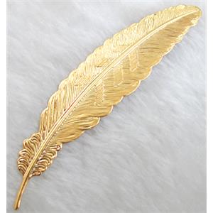 Gold plated copper feather, nickel free, 22x114mm, 1mm thick