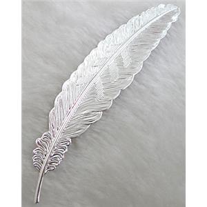 Silver plated copper feather, nickel free, 22x114mm, 1mm thick