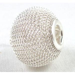 silver plated iron Mesh Bead, 20mm dia, 6mm hole