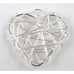 heart findings pendant, silver plated, 30mm wide