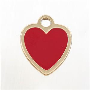 copper heart pendant, red enamel, gold plated, approx 15-16mm