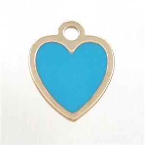 copper heart pendant, blue enamel, gold plated, approx 15-16mm