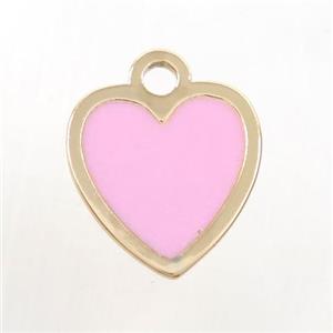 copper heart pendant, pink enamel, gold plated, approx 15-16mm