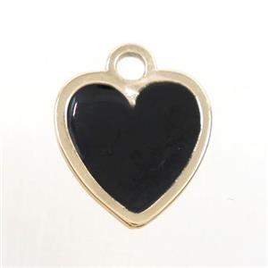 copper heart pendant, black enamel, gold plated, approx 15-16mm