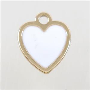 copper heart pendant, white enamel, gold plated, approx 15-16mm