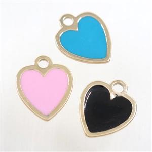 copper heart pendant, mix enamel, gold plated, approx 15-16mm