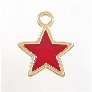 copper star pendant, red enamel, gold plated, approx 15-16mm