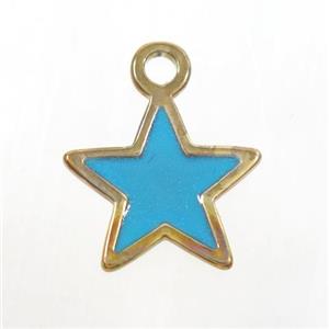 copper star pendant, blue enamel, gold plated, approx 15-16mm