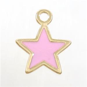 copper star pendant, pink enamel, gold plated, approx 15-16mm