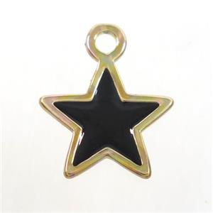 copper star pendant, black enamel, gold plated, approx 15-16mm