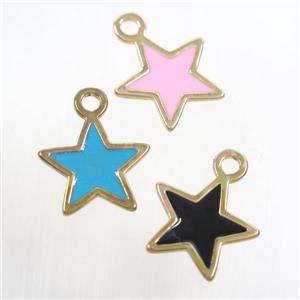 copper star pendant, mix enamel, gold plated, approx 15-16mm