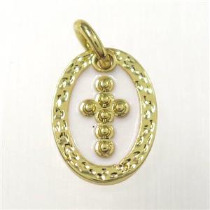 copper oval cross pendants, enamel, gold plated, approx 9-12mm