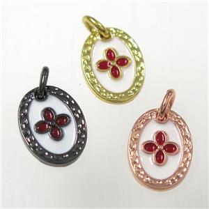 copper oval clover pendants, enamel, mixed color, approx 9-12mm