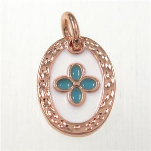 copper oval clover pendants, enamel, rose gold, approx 9-12mm