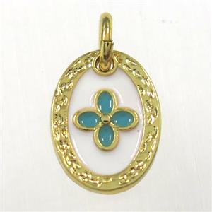 copper oval clover pendants, enamel, gold plated, approx 9-12mm