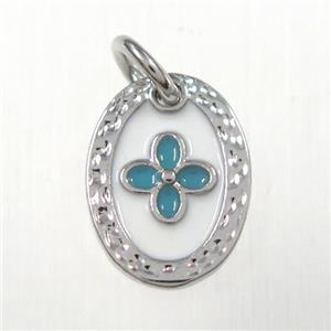 copper oval clover pendants, enamel, platinum plated, approx 9-12mm