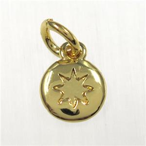 copper northstar pendants, circle, gold plated, approx 7mm dia