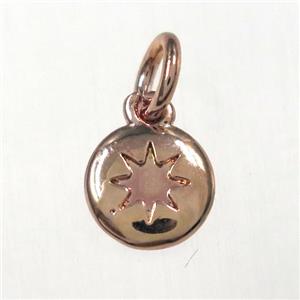 copper northstar pendants, circle, rose gold, approx 7mm dia