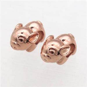 European Style copper pig beads, rose gold, approx 8-12mm, 5mm hole