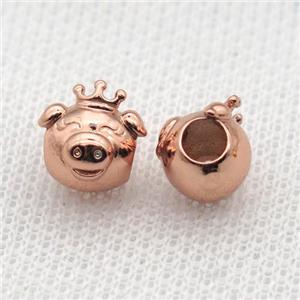 European Style copper pig beads, rose gold, large hole, approx 10mm, 5mm hole
