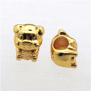 European Style copper Zodiac Pig beads, gold plated, approx 10mm, 5mm hole