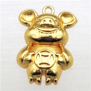 copper Zodiac Pig pendant, gold plated, approx 14-20mm