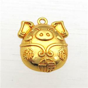 copper pig pendant, gold plated, approx 14-18mm