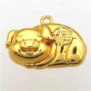 copper Zodiac Pig pendant, gold plated, approx 14-20mm
