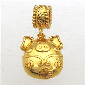 copper Zodiac Pig pendant, gold plated, approx 14-20mm, 8mm, 5mm hole