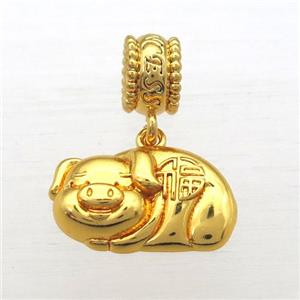 copper Zodiac Pig pendant, gold plated, approx 14-18mm, 8mm, 5mm hole