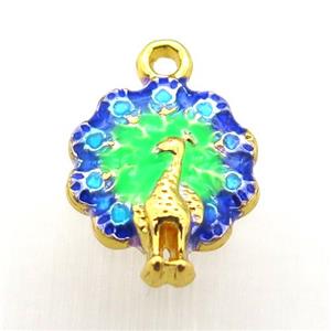 enameling copper peacock pendant, gold plated, approx 15-17mm