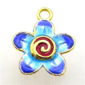enameling copper flower pendant, gold plated, approx 19mm dia