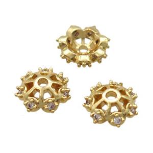 copper beadcaps pave zircon, Unfade, gold plated, approx 7mm dia