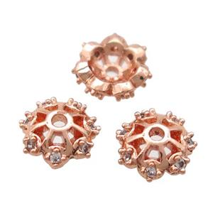 copper beadcaps pave zircon, Unfade, rose gold, approx 7mm dia