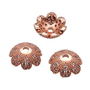 copper beadcaps pave zircon, Unfade, rose gold, approx 10.5mm dia